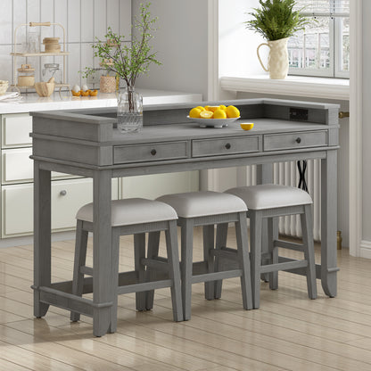 TREXM 4-Piece Dining Table Set for 3, Retro Kitchen Table and Chairs Set with 3 Storage Drawers, Ideal for Small Spaces (Light Grey) image 1