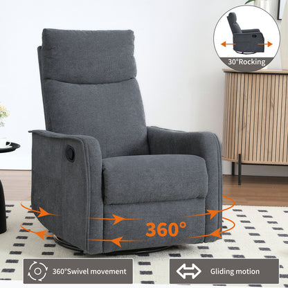Heat Massage Manual Recliner Chair with Rocker and Swivel in Fabric for Living Room, Grey image 4