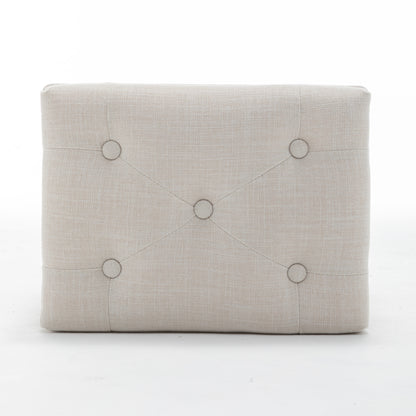 Tufted Vanity Stool with Linen Upholstery & Carved Solid Wood Legs, Dressing Bench for Bedroom, Beige image 8