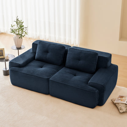 82" Modern L-Shaped Modular Sectional Sofa for Living Room, Corduroy Fabric, 2-Seater Couch with Deep Seat, Pearl-like piping, Tufted Design, No Assembly, Anti-slip Design​, Blue image 3