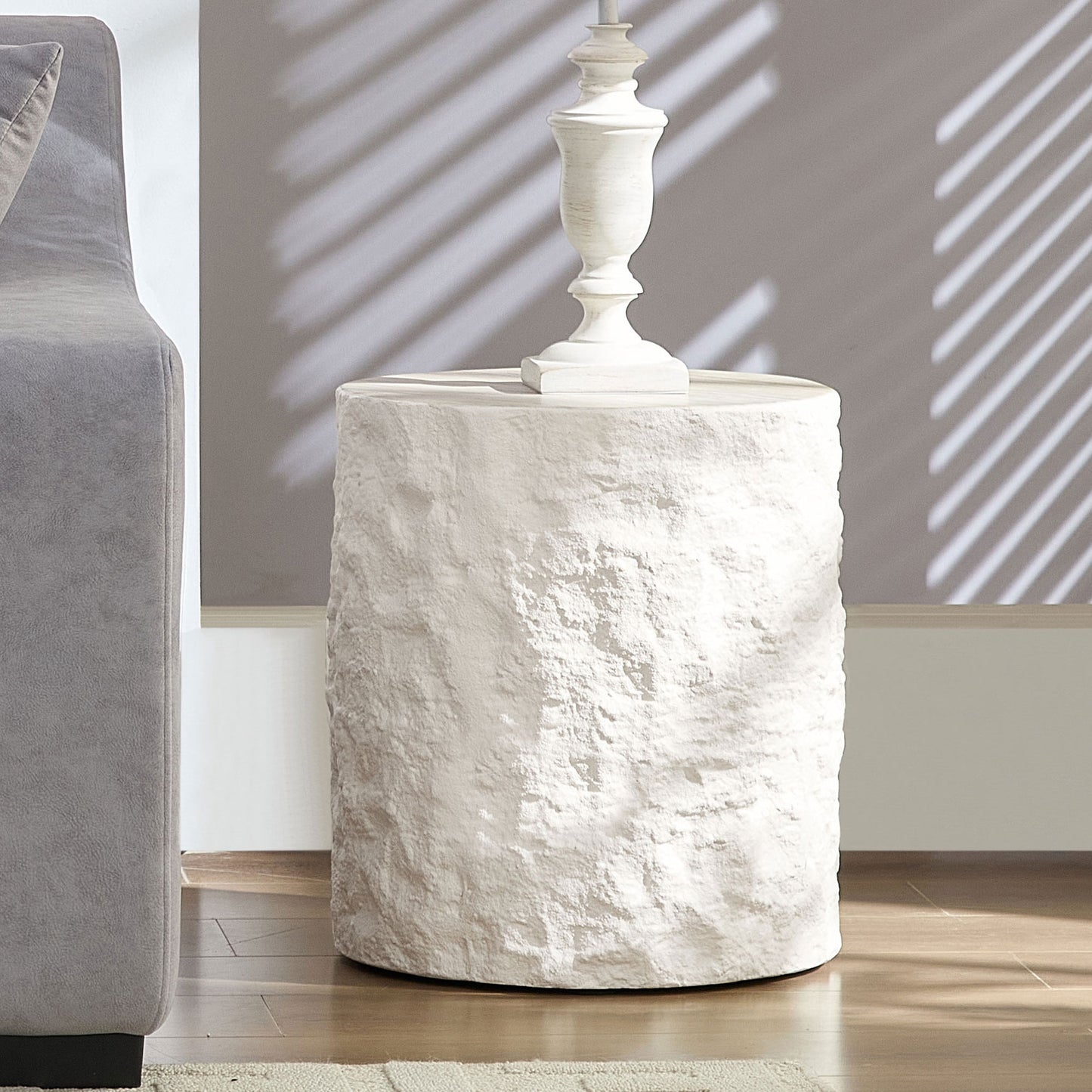 15.75 Inch Side Table,Round Fiberglass Coffee Table for Living Room,Bedroom,Modern Design Imitation Stone End Table for Apartment,No Need Assembly,Beige image 4