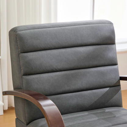 30.7"W Modern Upholstered 360° Swivel Accent Chair with Solid Wood Armrests and Comfy Channel Tufted Lounge Reading Chair, Single Sofa Armchair for Hotel Bedroom Living Room Office and Bedroom. Gray image 9
