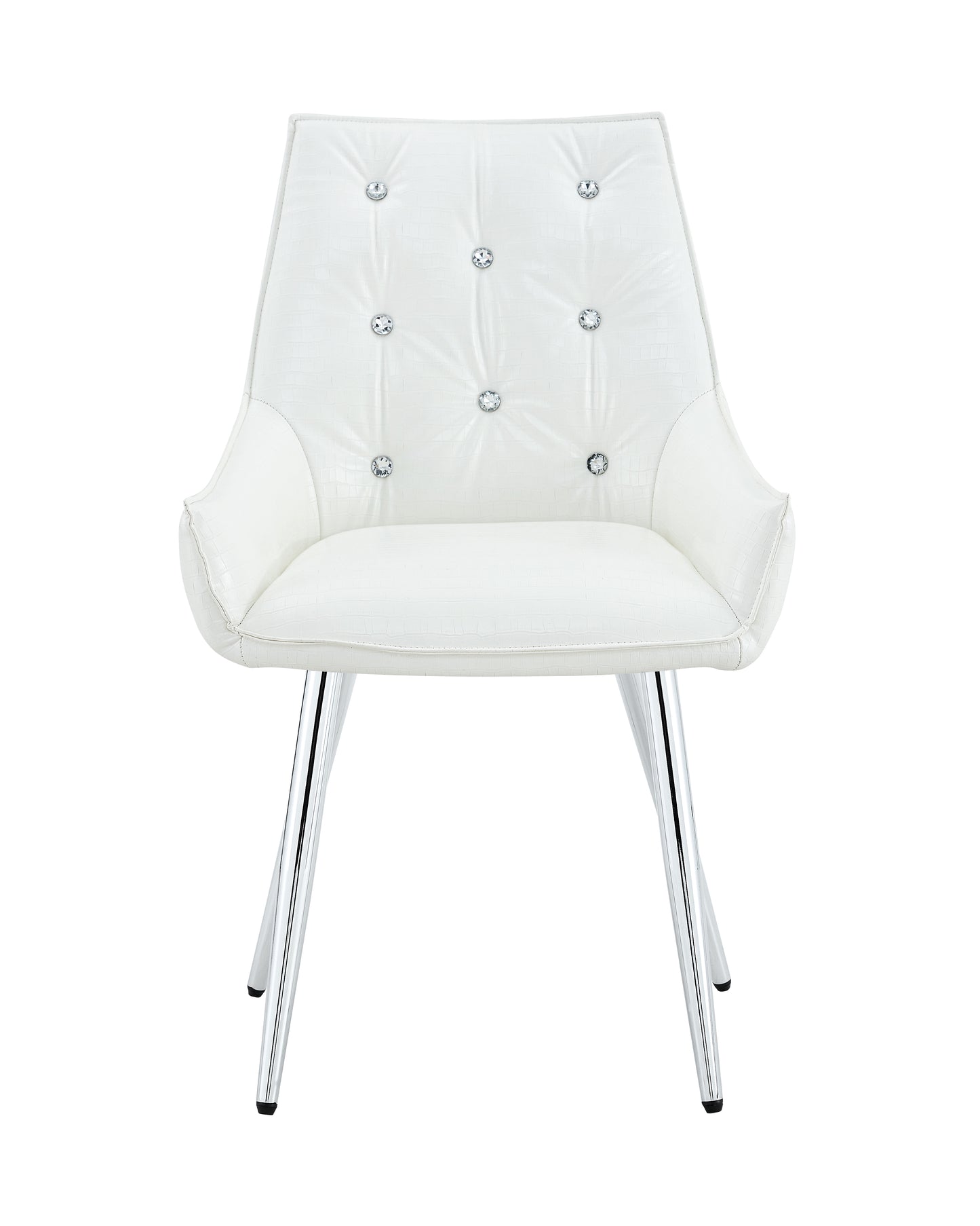 Crocodile Pattern Premium PU Leather Accent Chair, Diamond Decor Backrest, Chrome Silver Metal Legs & High-Resilience Sponge Cushion – Versatile for Office, Dining Room & Living Room (White, Set of 2) image 12