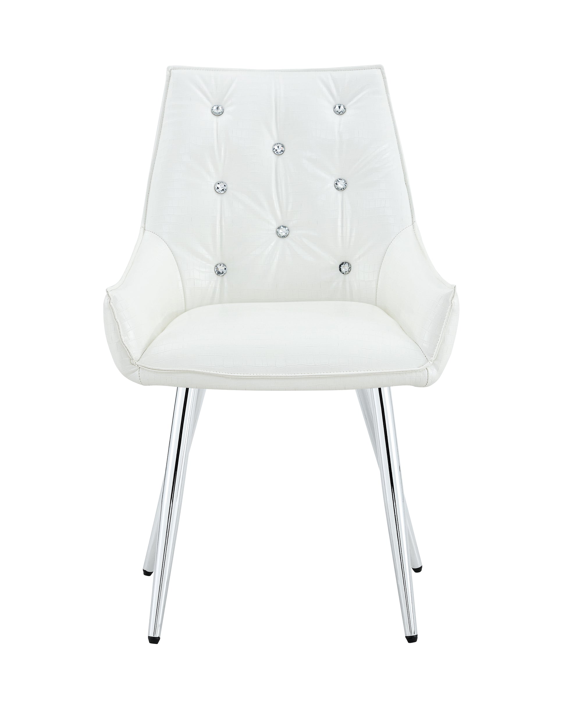 Crocodile Pattern Premium PU Leather Accent Chair, Diamond Decor Backrest, Chrome Silver Metal Legs & High-Resilience Sponge Cushion – Versatile for Office, Dining Room & Living Room (White, Set of 2) image 12