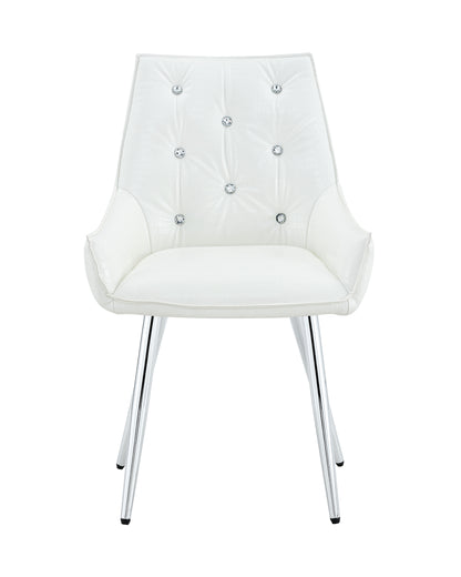 Crocodile Pattern Premium PU Leather Accent Chair, Diamond Decor Backrest, Chrome Silver Metal Legs & High-Resilience Sponge Cushion – Versatile for Office, Dining Room & Living Room (White, Set of 2) image 12