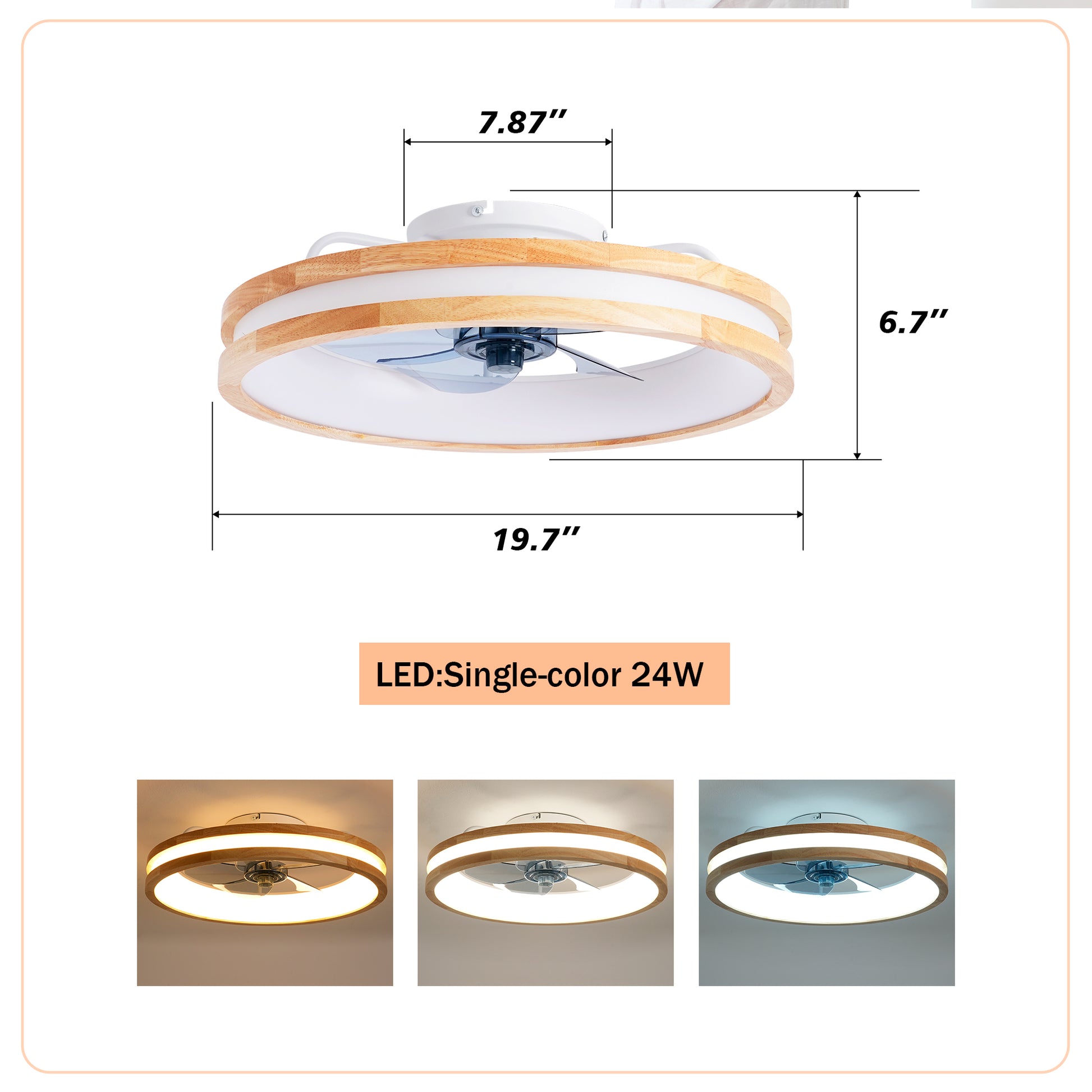 Ceiling Fans with Kit,LED Light Source and Remote Control, 3000-6500K Dimmable Modern Flush Mount LED Fan Light, 6 Speeds, Quiet DC Motor For Living room, Bedroom,Kitchen----Natural Wood + White image 11