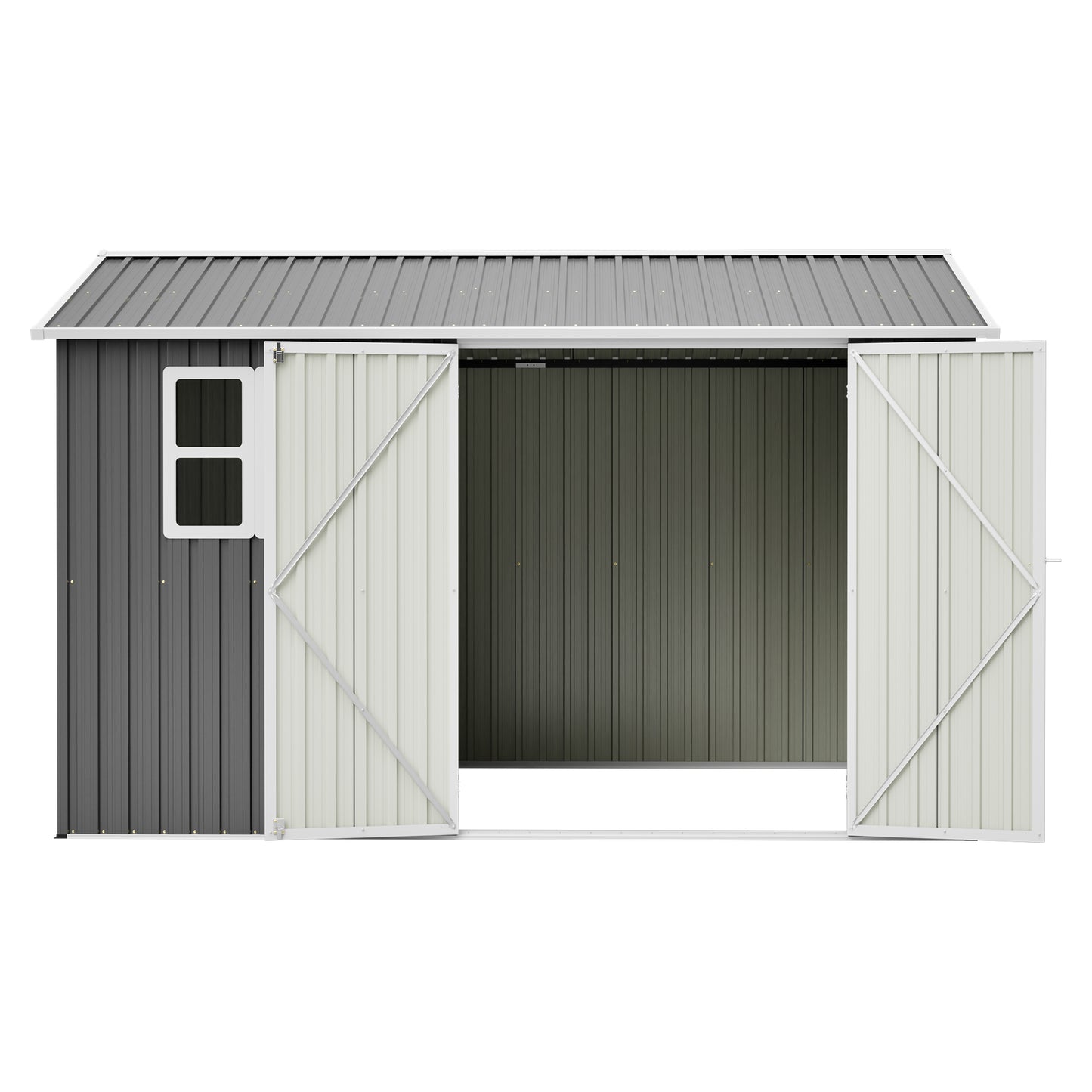 10'x8' Oversized Steel Storage Shed with Window, Lockable Doors & Sloped Roof, Heavy Duty Outdoor Tool Shed for Garden, Patio, Backyard, Lawn - Dark Gray image 9