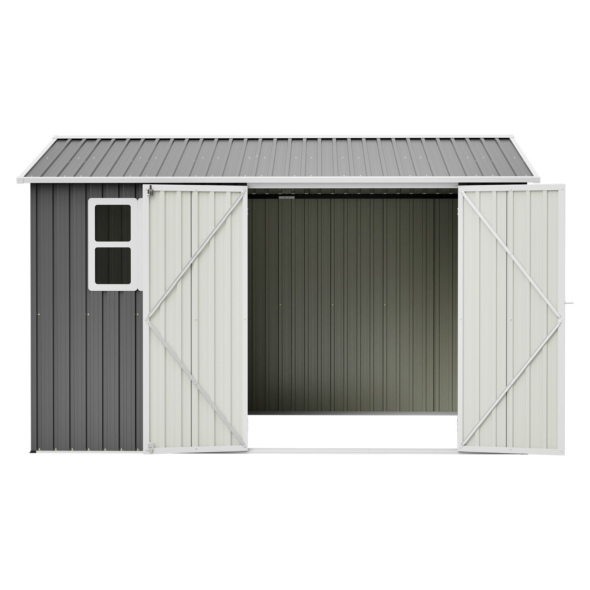 10'x8' Oversized Steel Storage Shed with Window, Lockable Doors & Sloped Roof, Heavy Duty Outdoor Tool Shed for Garden, Patio, Backyard, Lawn - Dark Gray image 9