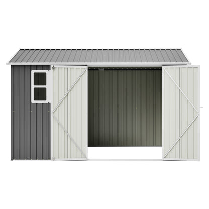 10'x8' Oversized Steel Storage Shed with Window, Lockable Doors & Sloped Roof, Heavy Duty Outdoor Tool Shed for Garden, Patio, Backyard, Lawn - Dark Gray image 9