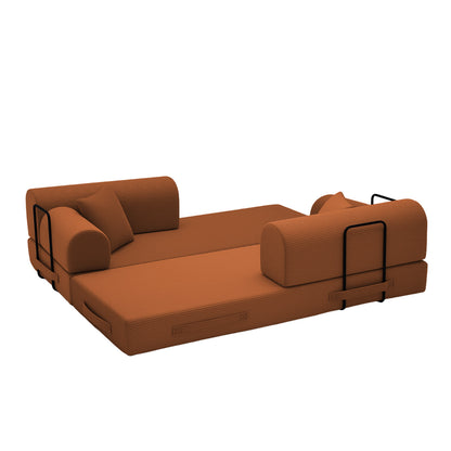 Convertible Sleeper Sofa Bed,Corduroy Folding Mattress Couch with Fixed-Shape Frame, Floor Sofa Lounge Couch for Living Room Bedroom(orange) image 7