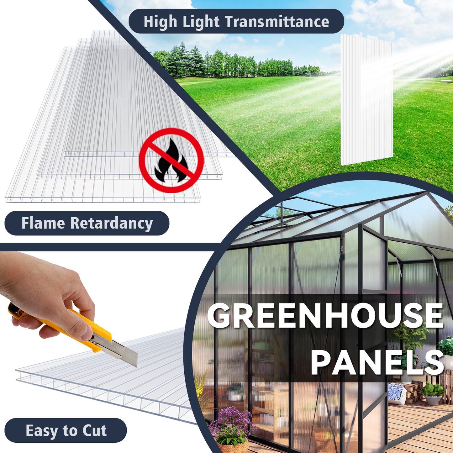 5' x 2' Twin-Wall Polycarbonate Greenhouse Panels (12 Pack), High Light Transmission & All-Weather Insulated Sheets, Shatter-Resistant Replacement for Glass Roofing, Balcony Divider image 8