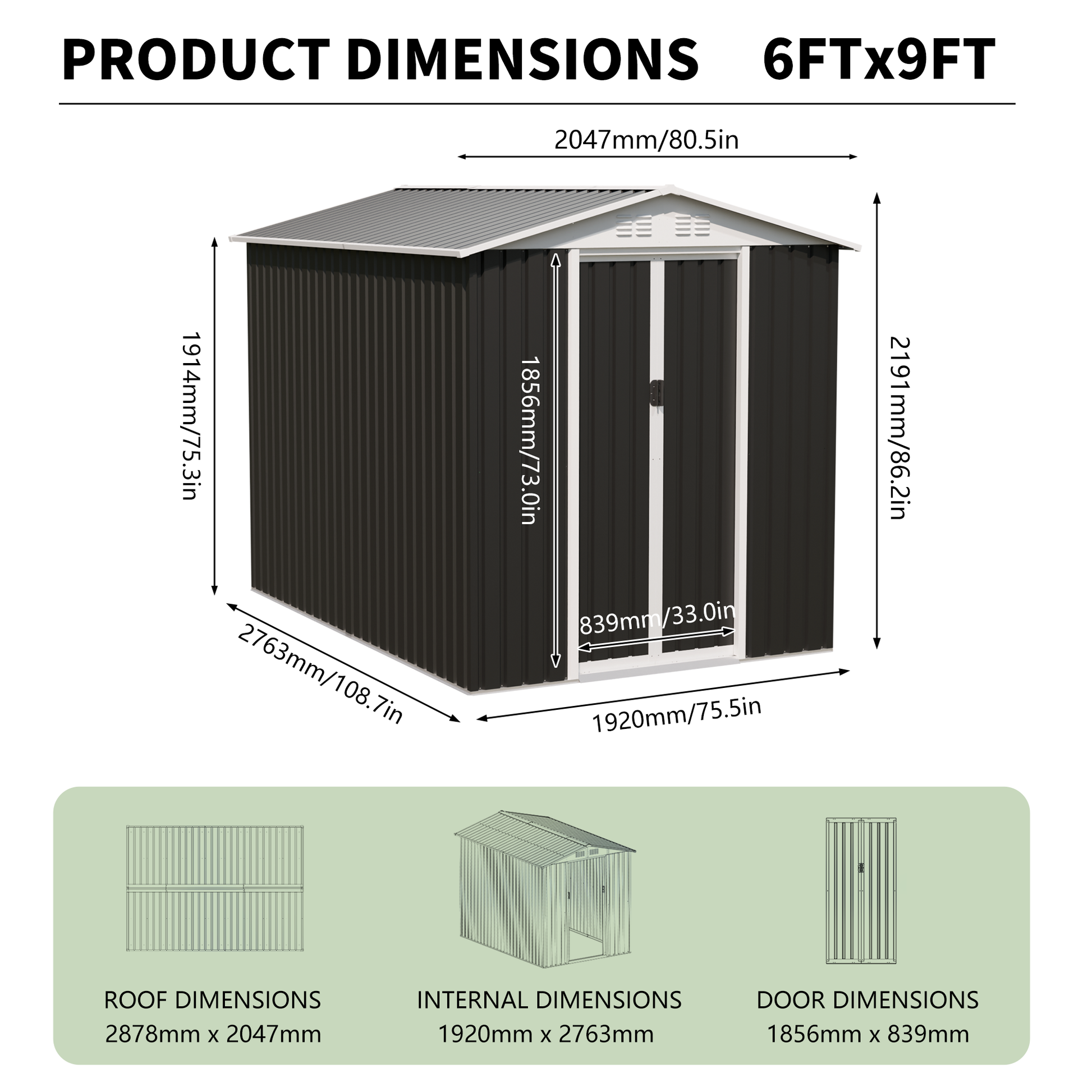 6x9 FT Metal Garden Shed with Vents Sliding Door Apex Roof Storage Sheds Patio Backyard Use image 2