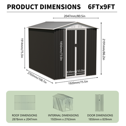 6x9 FT Metal Garden Shed with Vents Sliding Door Apex Roof Storage Sheds Patio Backyard Use image 2