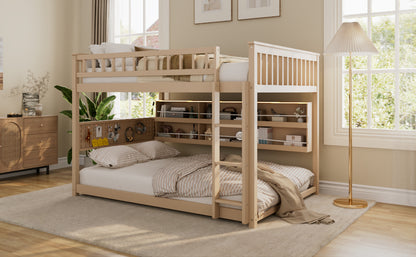 Full over Full Bunk Bed with Integrated Shelving, Color-Changing Lights and Pegboard, Beige image 2