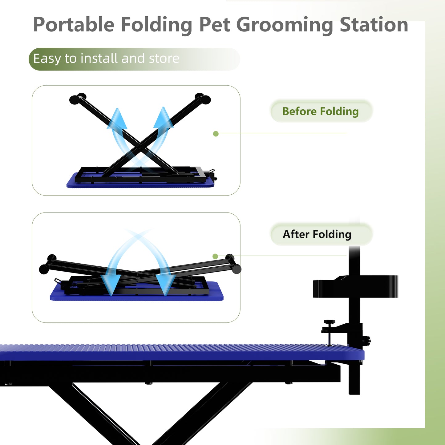 47'' Blue Large Dog Grooming Table X-Lift Foldable Grooming Table for Dogs at Home Adjustable Height Arms Pet Station with Nooses, Tool Organizer image 9