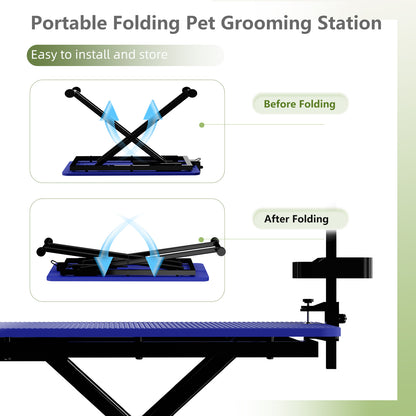 47'' Blue Large Dog Grooming Table X-Lift Foldable Grooming Table for Dogs at Home Adjustable Height Arms Pet Station with Nooses, Tool Organizer image 9
