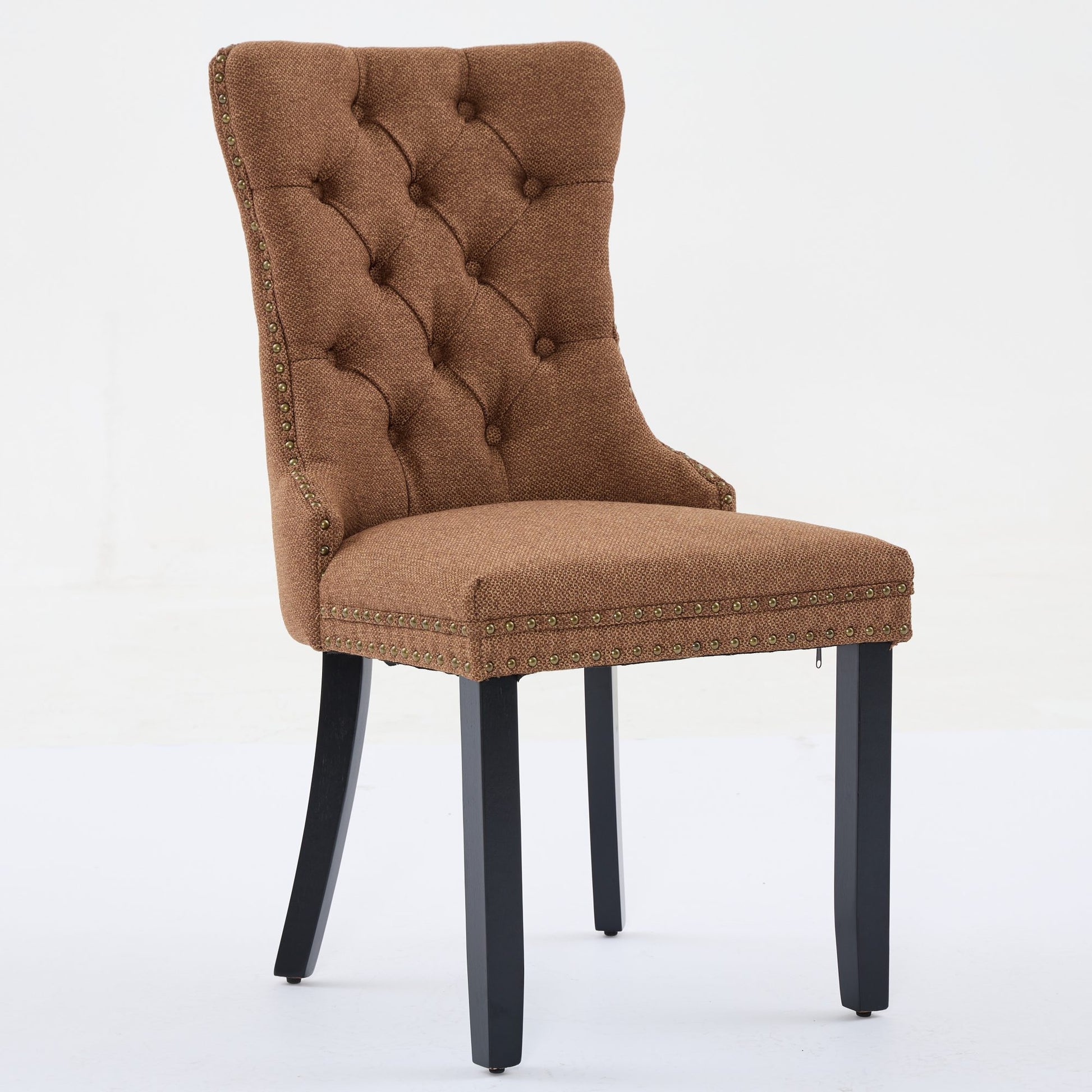 Nikki Collection Modern, High-end Tufted Solid Wood Contemporary Flax Upholstered Linen Dining Chair with Wood Legs Nailhead Trim 2-Pcs Set,Coffee color, SW6801CF image 3