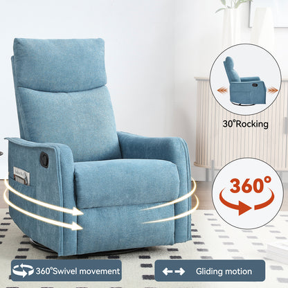 Heat Massage Manual Recliner Chair with Rocker and Swivel in Fabric for Living Room, Blue image 4