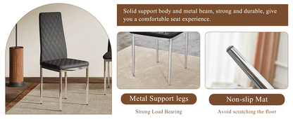 Modern Style Dining Chairs Set of 6 in Black, Essential for Minimalist Homes.Meeting Family Dining Needs,PU Material Seat,Silver Metal Legs,Blending into Various Home Environments.W1151107275 image 7
