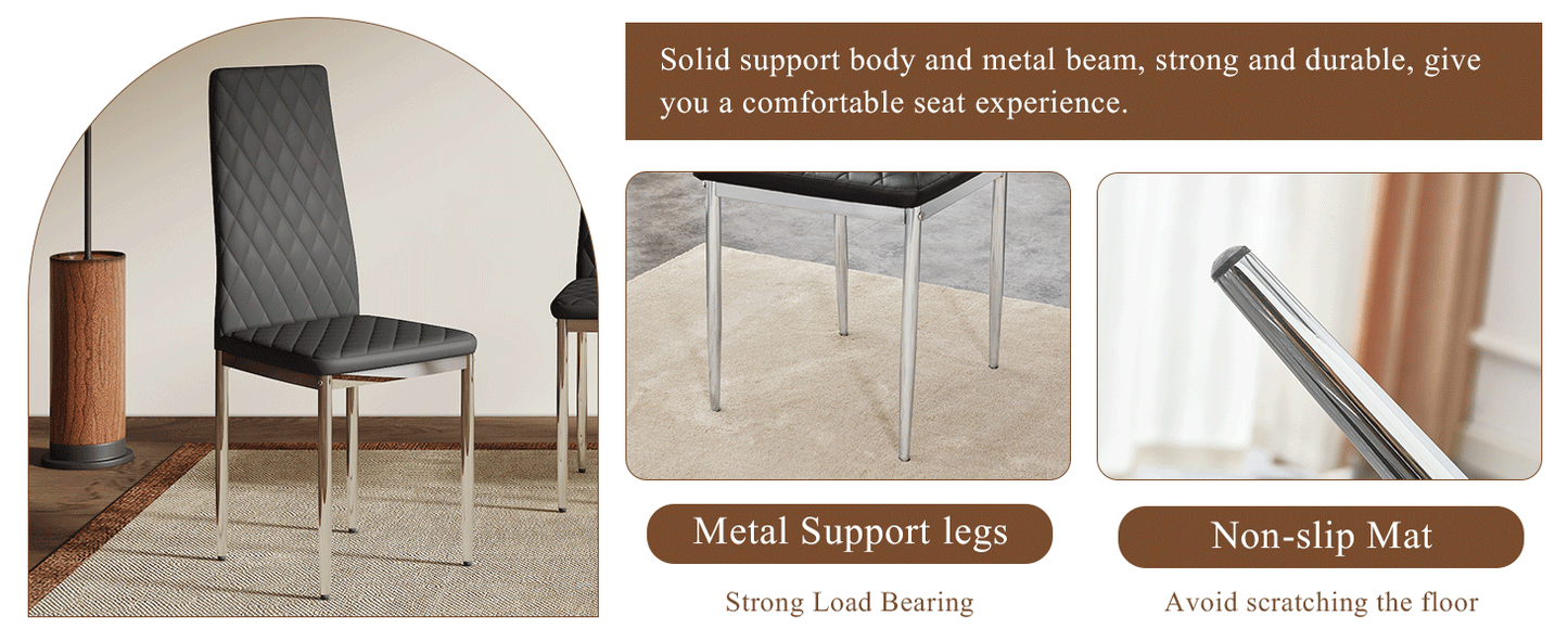 Modern Style Dining Chairs Set of 4 in Black, Essential for Minimalist Homes.Meeting Family Dining Needs,PU Material Seat,Silver Metal Legs,Blending into Various Home Environments.W1151107272 image 9