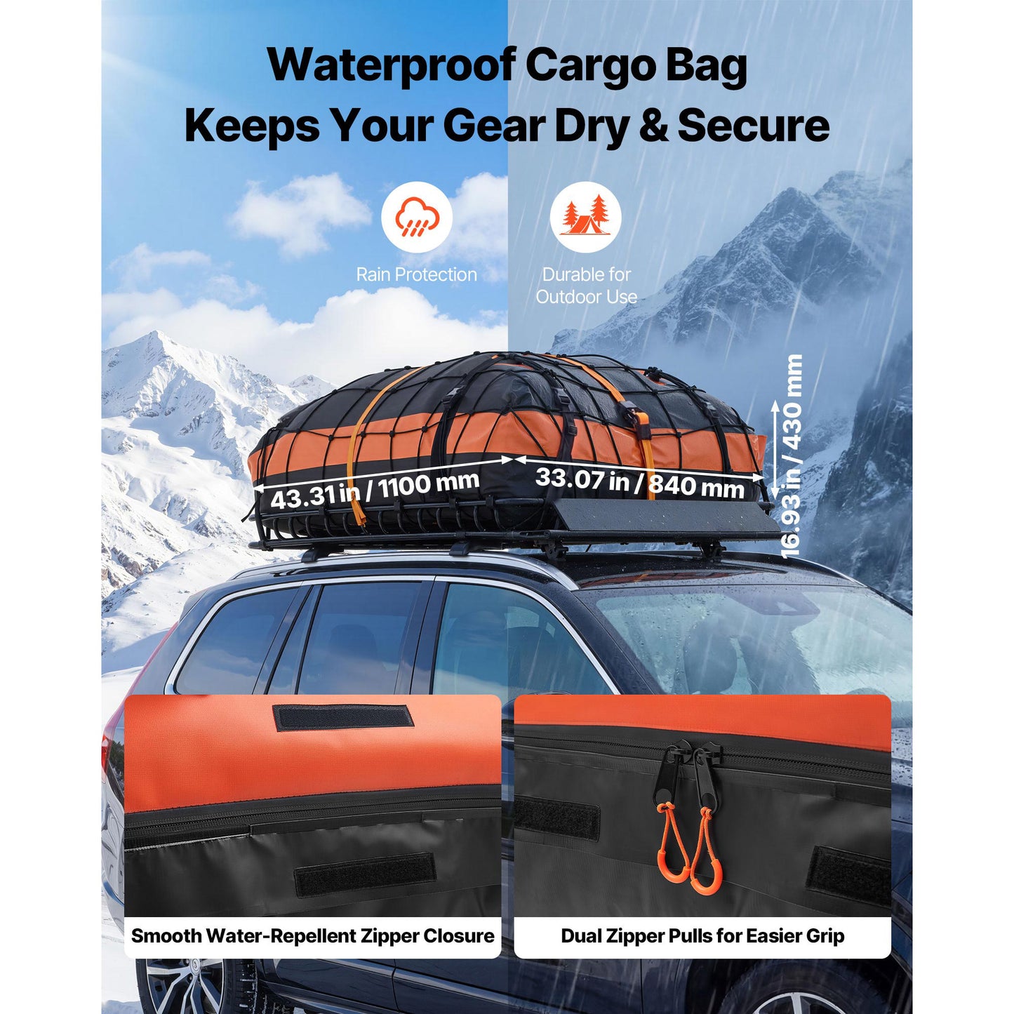 Roof Rack Cargo Basket, 54 x 34 x 4 in, Heavy Duty Roof Top Carrier Basket with Waterproof Bag, Cargo Net, Ratchet Straps, 200 lbs Capacity, Universal Car Top Luggage Holder, for SUV Truck Car image 6