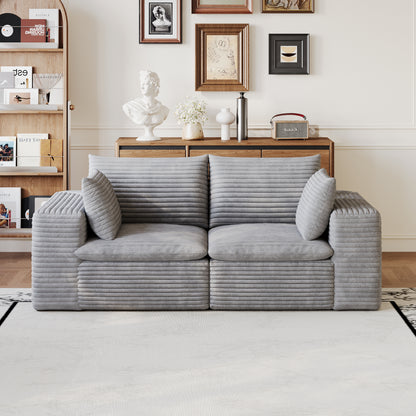 71" Cloud Sofa,Corduroy Fabric,Deep Seat Couches,Double-layer design,Removable Cushion,No Assembly, DIY Combination for Living room, Bedroom,Conference room,Apartment,Grey image 2