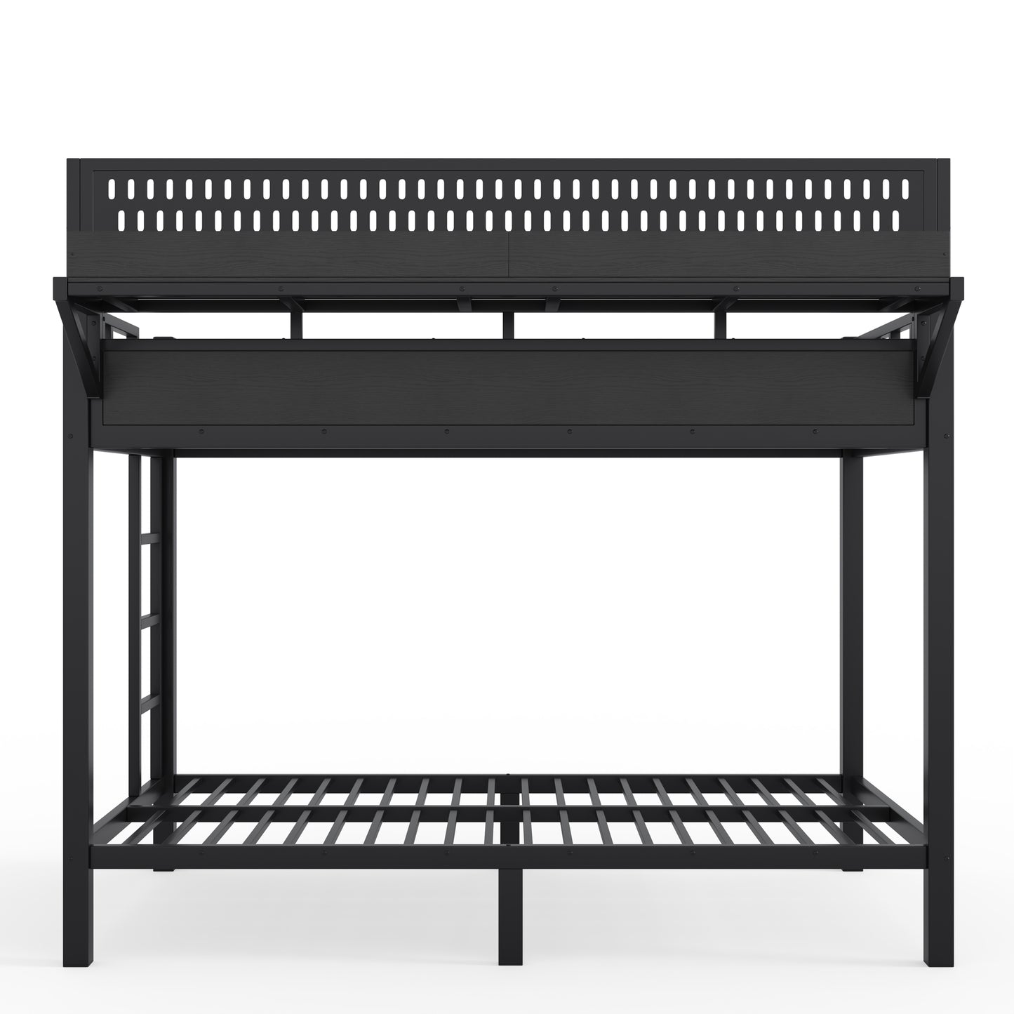 Twin XL over Twin XL Size Metal Bunk Bed with Storage Shelves and Pegboard, Bunk Bed Frame with USB Ports and LED Lights, Space-Saving, for Teens and Adults, Black image 9