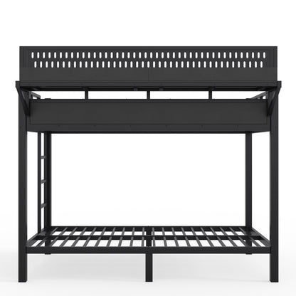 Twin XL over Twin XL Size Metal Bunk Bed with Storage Shelves and Pegboard, Bunk Bed Frame with USB Ports and LED Lights, Space-Saving, for Teens and Adults, Black image 9