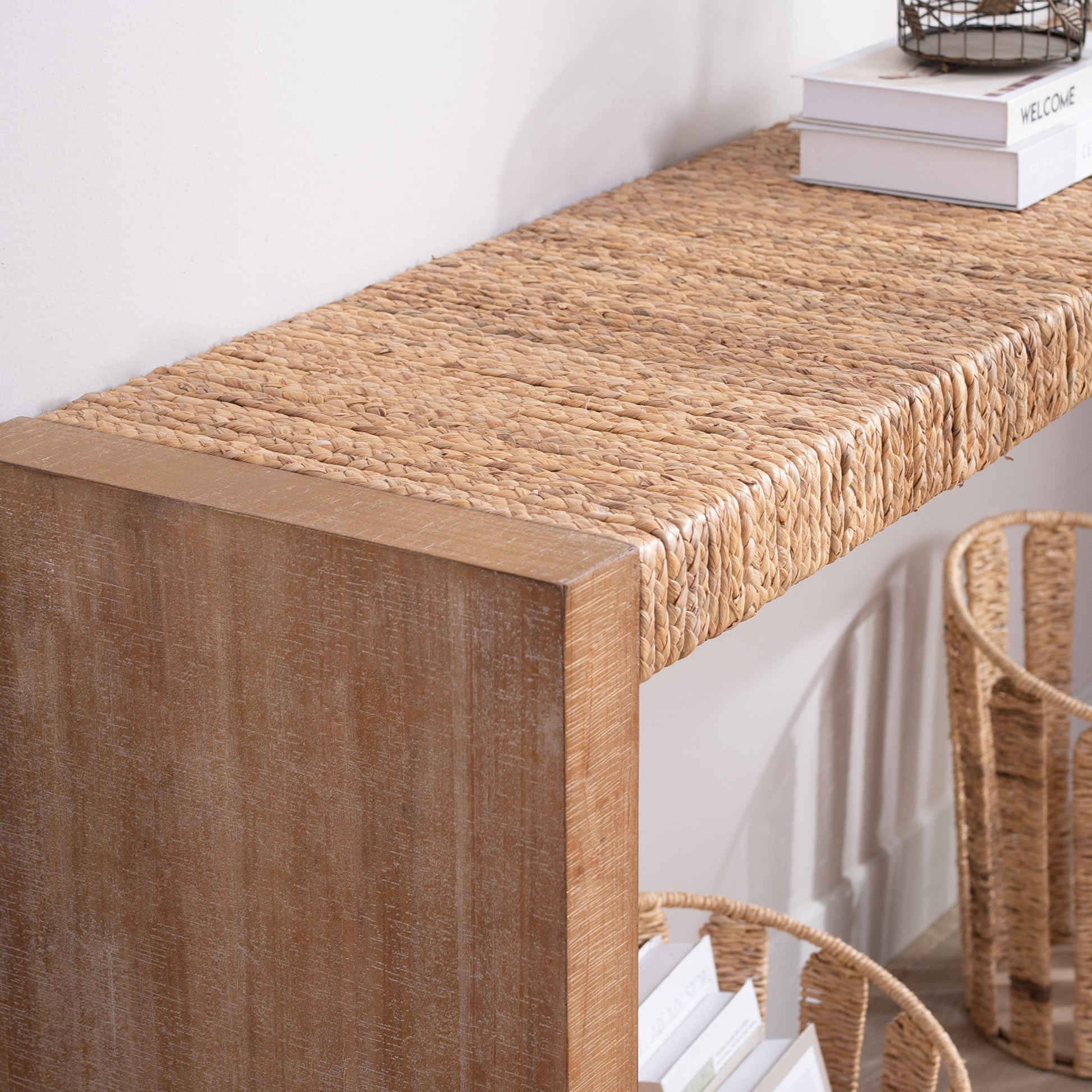 69" Natural Seagrass Console Table – Handwoven Top with Engineered Wood Frame image 9