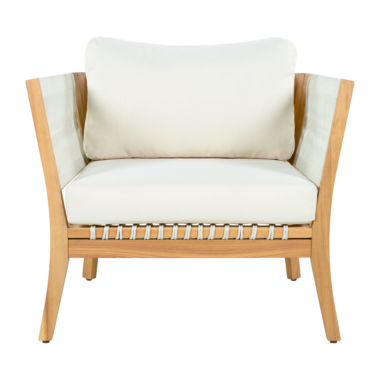 30.3" Outdoor Acacia Wood Patio Chair with Woven Rope Accents, Weather-Resistant Single Lounge Chair with Thick Cushions, Modern Accent Chair for Backyard, Deck, Poolside image 7
