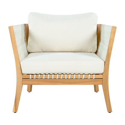 30.3" Outdoor Acacia Wood Patio Chair with Woven Rope Accents, Weather-Resistant Single Lounge Chair with Thick Cushions, Modern Accent Chair for Backyard, Deck, Poolside image 7