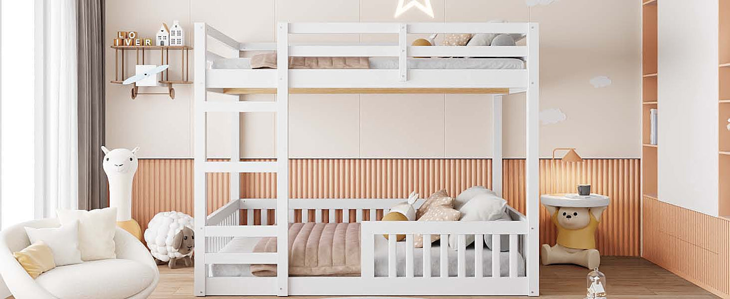 Full over Full Wood Bunk Bed with Ladder and Guardrails, White image 7