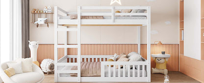 Full over Full Wood Bunk Bed with Ladder and Guardrails, White image 7