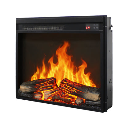 23 inch electric fireplace insert, ultra thin heater with log set & realistic flame, remote control with timer, overheating protection image 4