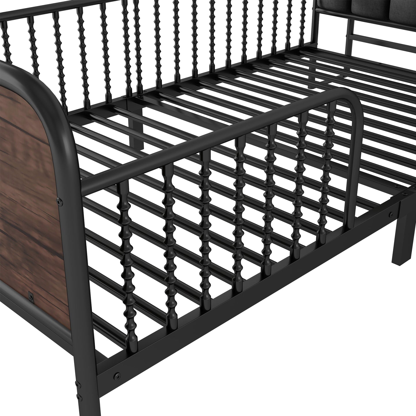 Twin Size Metal Platform Bed Frame with Light, Kids Twin Metal Bed with Upholstered and Pull Out Storage Shelves, Black (Expect Arrival Date 2025/10/5) image 11
