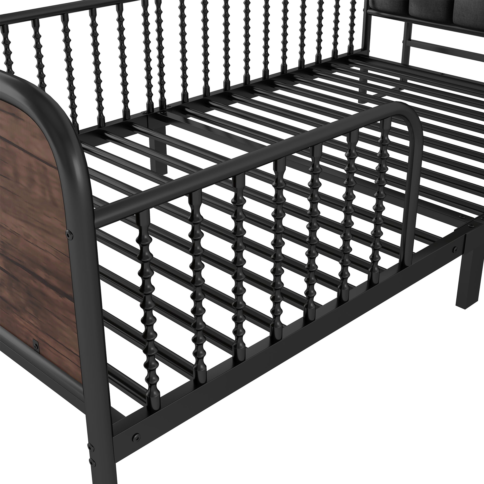 Twin Size Metal Platform Bed Frame with Light, Kids Twin Metal Bed with Upholstered and Pull Out Storage Shelves, Black (Expect Arrival Date 2025/10/5) image 11