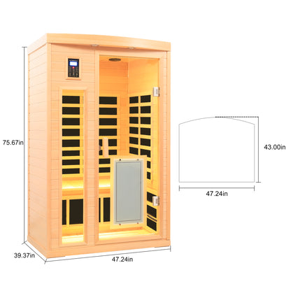 Low EMF, There is also a heating plate on the glass door, Hemlock wood Far-infrared indoor Two person sauna room image 9