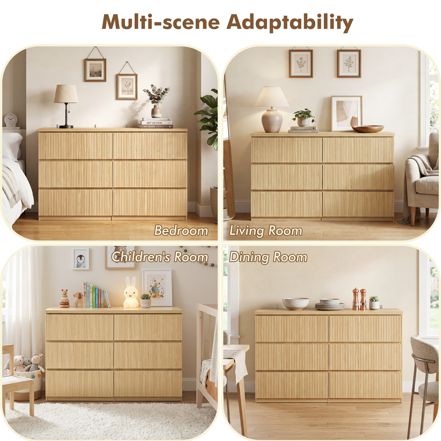 Modern Natural Wood 6 Drawer Dresser, Wave Panel Drawer Fronts, Storage Cabinet, Versatile Chest of Drawers for Bedroom, Living Room - Sleek & Spacious Home Storage Solution image 6