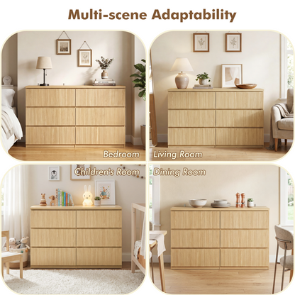 Modern Natural Wood 6 Drawer Dresser, Wave Panel Drawer Fronts, Storage Cabinet, Versatile Chest of Drawers for Bedroom, Living Room - Sleek & Spacious Home Storage Solution image 6