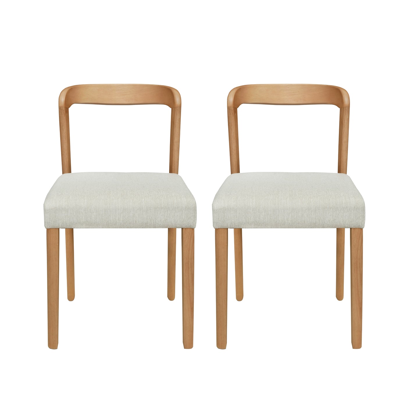 Solid Rubber Wood Dining Chairs(Natural Oak+Beige)Set of 2 image 2