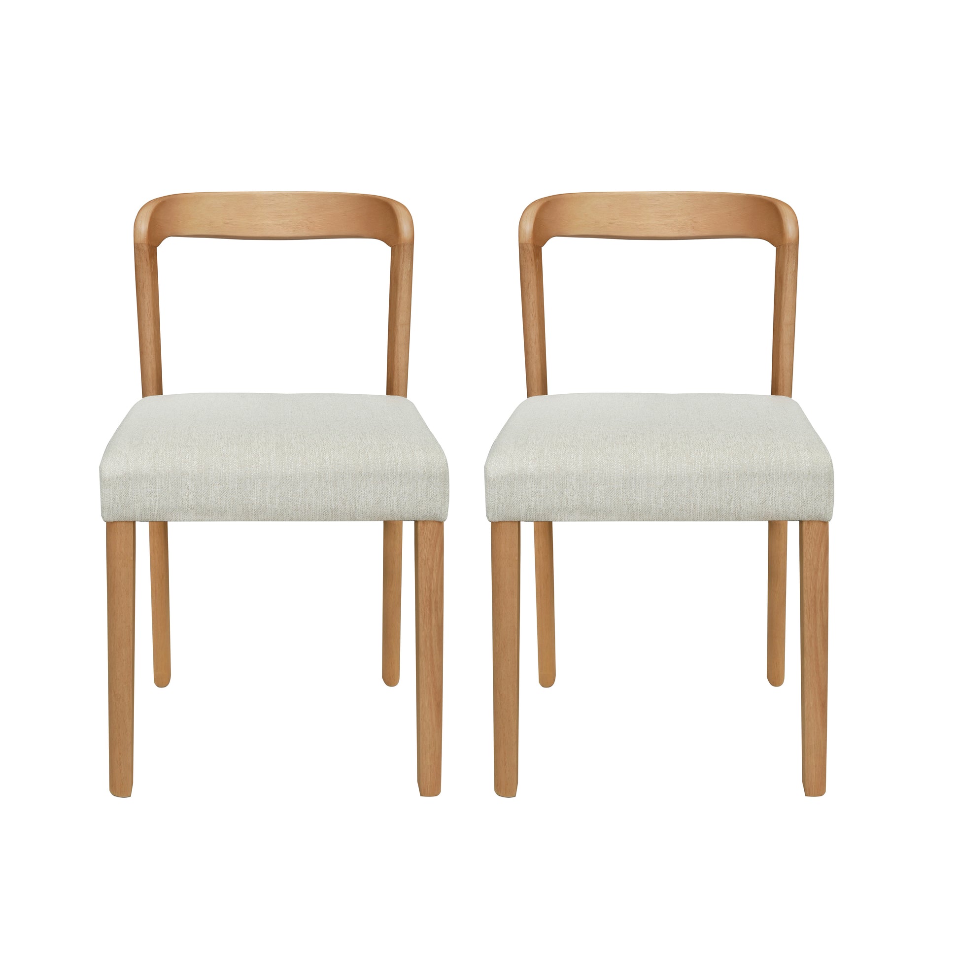 Solid Rubber Wood Dining Chairs(Natural Oak+Beige)Set of 2 image 2