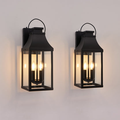 Dusk to Dawn Outdoor Lighting Fixture, 20'' Large Porch Lights Outdoor Sconce Lights, 2-Light Black Exterior Lights for House Waterproof Outside Patio Lanterns for House Garage, 2-Pack image 1
