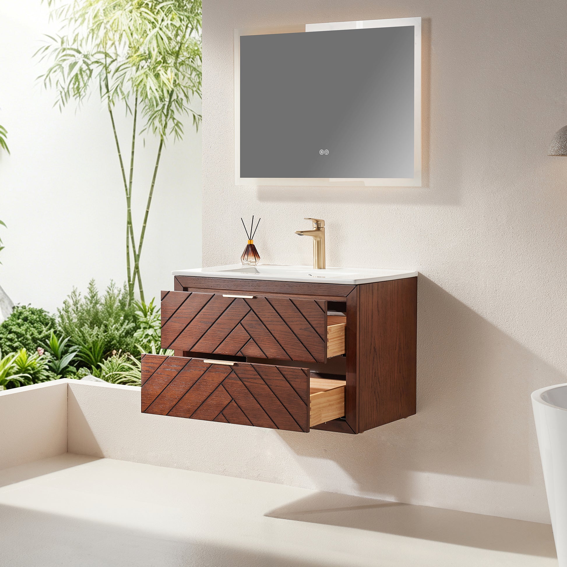 30" Pre-Assembled Wall Mounted & Floating Single Vanity Cabinet with 1-Hole Ceramic Top(Old SKU W1826P343433) image 3