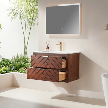 30" Pre-Assembled Wall Mounted & Floating Single Vanity Cabinet with 1-Hole Ceramic Top(Old SKU W1826P343433) image 3