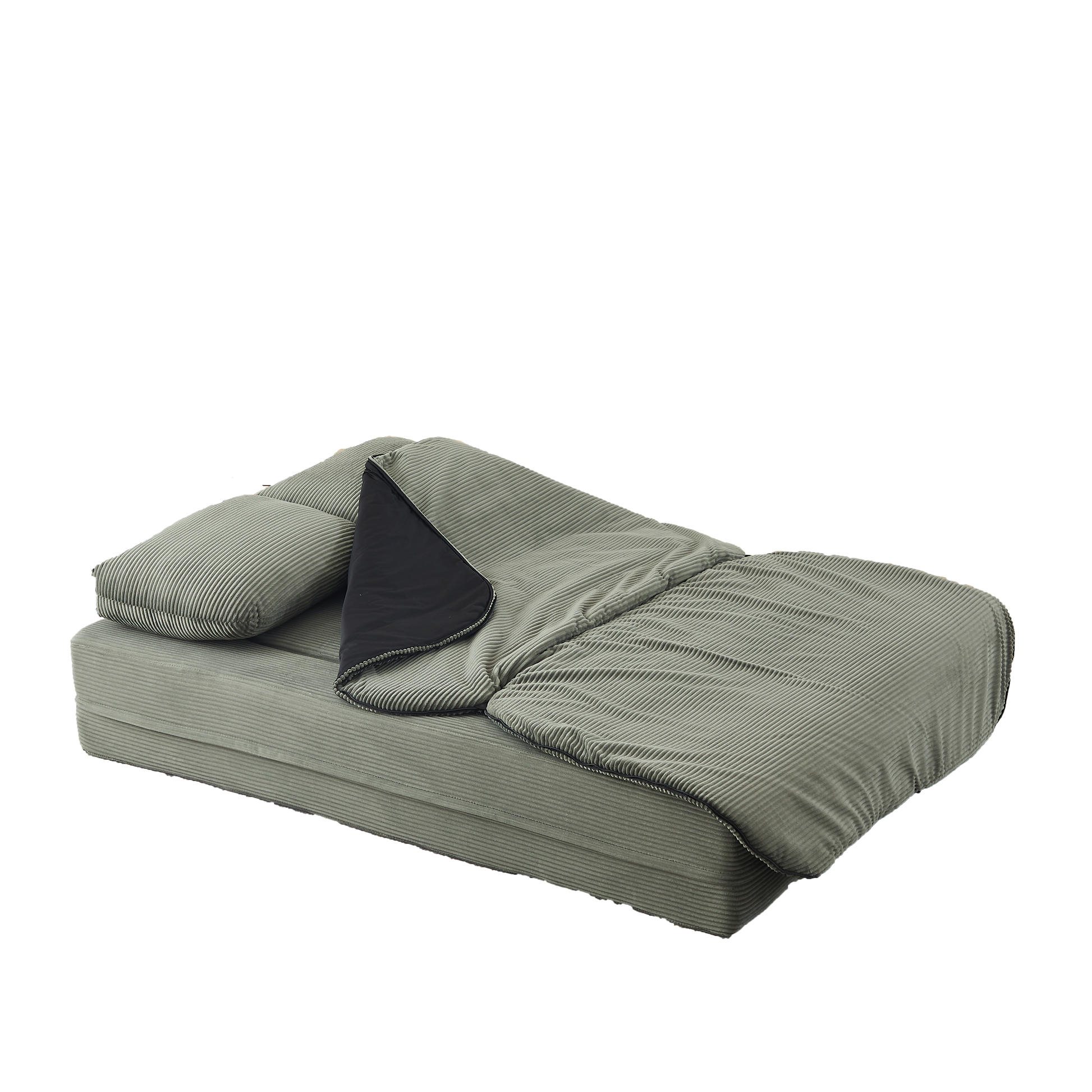 75''2-in-1 Foldable Sofa,Convertible Sleeper Foam Sofa Bed with Multi Functional Blanket, Corduroy Floor folding sofa bed, Floor Sofa Lounge Sofa for Living Room Bedroom Lounge Studio image 10