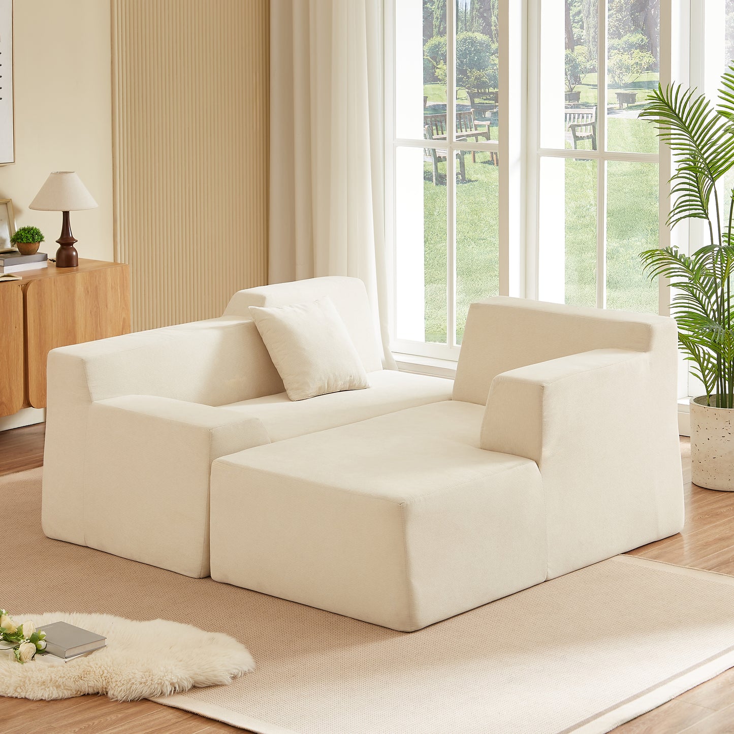 Modern minimalist L-shaped corduroy high back sofa image 2