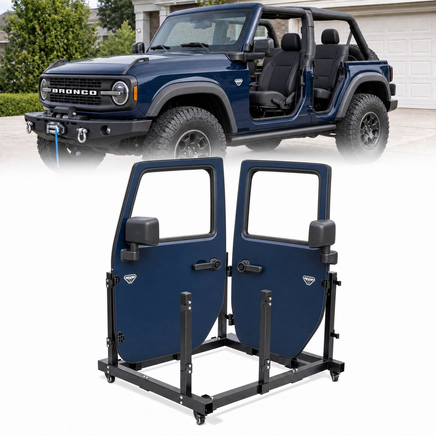 Door Hanger Storage Rack Bracket Holder for 1987-2023 Jeep Gladiator JT & Wrangler JK JKU JL JLU TJ YJ JKU Removable Stand Cart Sliding for 2/4 Door (Black) image 2