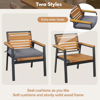 Modern 7-Piece Dining Set, Acacia Wood with Iron Frame, 6 Chairs with Dual-Layer Iron & Wood Seat Frame and Detachable Cushions, Outdoor/Indoor Furniture for Patio and Garden, Gray image 6