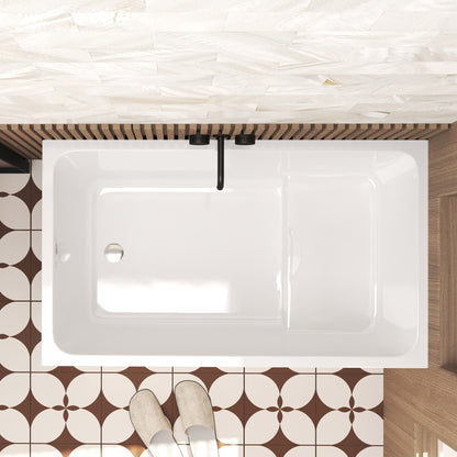 47" Acrylic Freestanding Bathtub with seat: Spacious rectangle Shape, Gloss White Finish, Chrome Overflow & Pop-Up Drain CUPC Certificate image 3