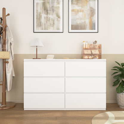 6 Drawer Storage Cabinet,Dresser, Wood Storage Tower Clothes Organizer, Wide Chest of 6 Drawers, Large Storage Space for Bedroom, Hallway, Entryway Living Room White image 3